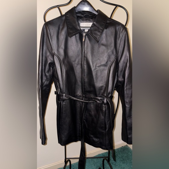 🚨 LAST CALL CLEARANCE - SONOMA Lifestyle Leather Jacket Medium Length Belted - Picture 6 of 7